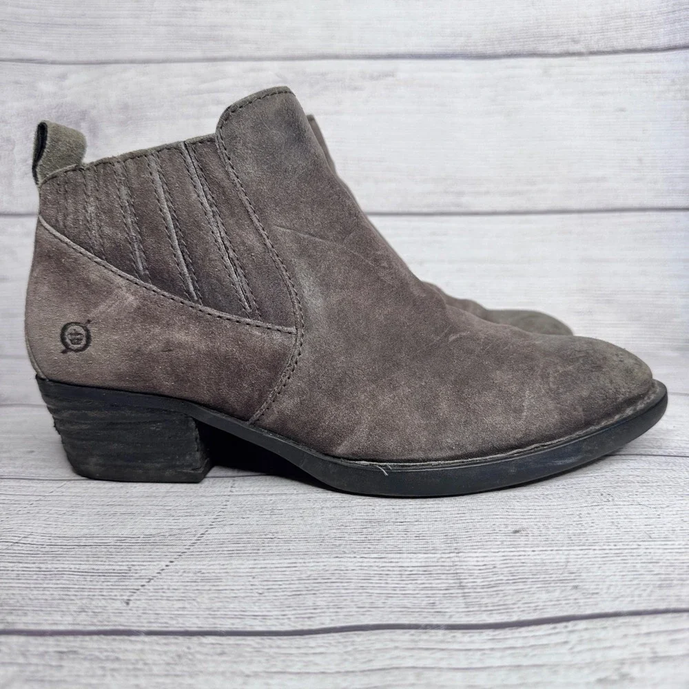 Born Kerri Brown Suede Ankle‎ Boots Womens 7M Western Stacked Heel F29422 CQG17